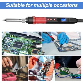 Soldering Iron Kit, 80W Soldering Kit with LCD Digital Multimeter Adjustable Temperature 200-450°C, Include Solder Wire, 5 Soldering Tips, Desoldering Pump, Wire Stripper Cutter, Stand, Tweezer