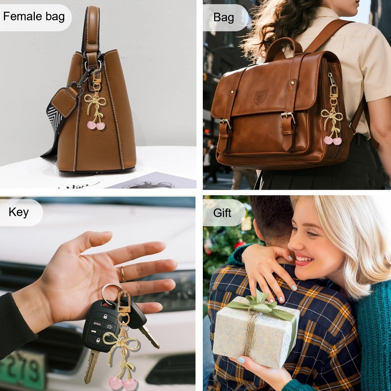 Kirsche Keyring, Charming Bag Charms, Bow Keyring for Car Keys,