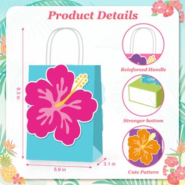 ALOVYY 24 Pcs Hibiscus Party Favor Gift Bags Hawaiian Themed Paper Bag with Handles Summer Tropical Gift Tiki Luau Treat Goodie Bags Kids Birthday Party Supplies