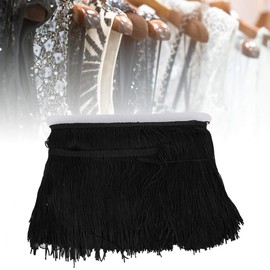 HEEPDD Borde de Flecos, 10 Yardas 14 cm de Largo Borla de Flecos Cinta de Adornos de Encaje de poliéster para Bricolaje Vestido Latino Etapa Ropa Cortina Accesorios(Negro)