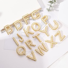 Elegant Gold Plated Simulated Pearl Initial Letter Brooch Pins for Women (S)