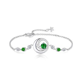 FANCIME Emerald Bracelet May Birthstone Bracelets for Women Sterling Silver Moon and Star Green Gemstone Jewelry Birthday Graduation Christmas Gifts for Her Mom