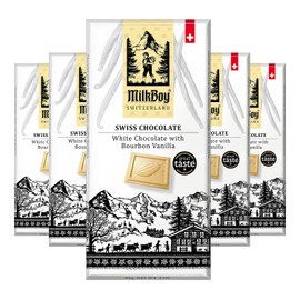 Milkboy Swiss Chocolates White Chocolate Bars - Gourmet Bourbon Vanilla Chocolate Bars - Made with Pure Natural Vanilla - White Premium - Gluten Free - Non-GMO - Kosher - 3 oz, Pack 5
