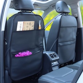 pefirst Kick Mat Back Seat Protector Waterproof Leather Car Seat Back Organizers Cover with 3 Storage Pockets for Kids Pets SUV Sedan Minivan Truck Car Travel Accessories (Black 2-Pack)