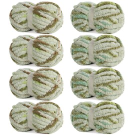 HOMBYS Chunky Chenille Yarn for Hand Knitting,Super Bulky Giant Thick Yarn for Crocheting,Big Soft Plush Yarn for Chunky Blanket,Tie-Dye Multicolor Fluffy Jumbo Yarn,Blue(Green Multi,8 Pack)