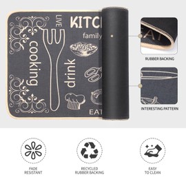 Kitchen Mats for Floor 2,Piece,Farmhouse Chef Kitchen Rugs Sets of 2,Non Slip Kitchen Mat for Floor (Black,17"x29"+17"x47")