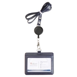 Teskyer ID Card Holder, Employee ID Case, Neck Holder, Horizontal Neck Lanyard Employee ID Name Holder with Elastic Reel, Perfect for Employees, Teachers, Name Tag Holder ID Card Case (Navy)