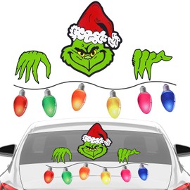 Christmas Car Decorations Set Christmas Peeking Car Decals Reflective Colorful Bulb Light Magnets Waterproof PVC Rear Windshield Stickers for Holiday Xmas Car Refrigerator Decor