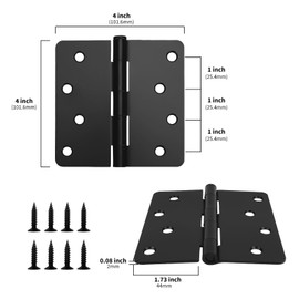 goldenwarm Door Hinges Interior & Exterior Door Hinge 3Pack 4 Inch Black Door Hinges Rounded Hinge Black Matte 4" X 4" with 1/4'' Radius Corners