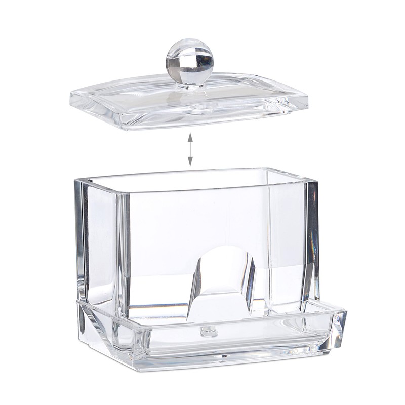 Relaxdays Cotton Swab Storage Box, Acrylic Lidded Organiser, Stick Bathroom