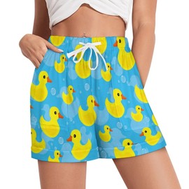 Ysidec Lovely Rubber Duck Women Shorts Beach Casual Athletic High Waist Drawstring Shorts 2XL