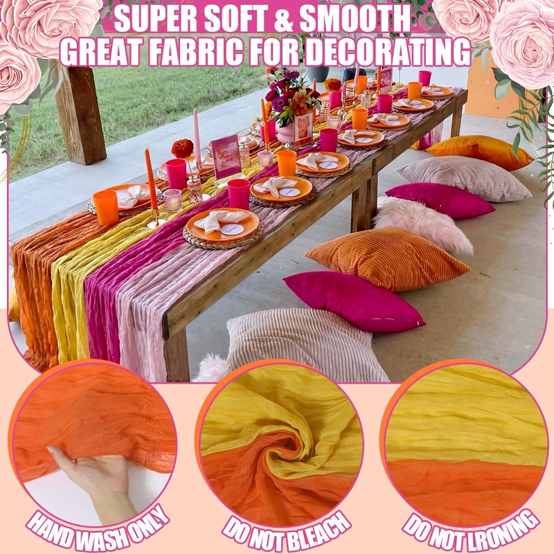 12 Pcs Pink and Orange Cheesecloth Gauze Table Runners
