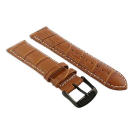 20mm Tan Genuine Leather Mock Croc Watch Strap Band Mens Crocodile Padded Black Buckle