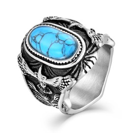 Wisbal Retro Turquoise Ring for Men Stainless Steel Oval Biker Ring Jewelry for Men,Size9-Black Silver