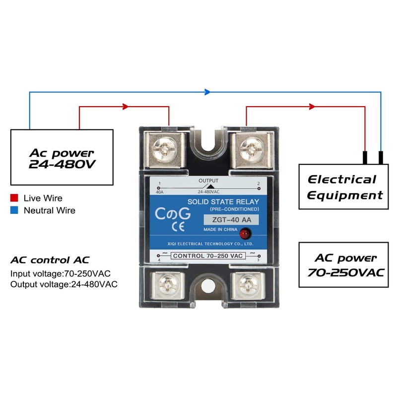 CGELE Solid State Relay SSR-40AA AC to AC Input 70-250VAC