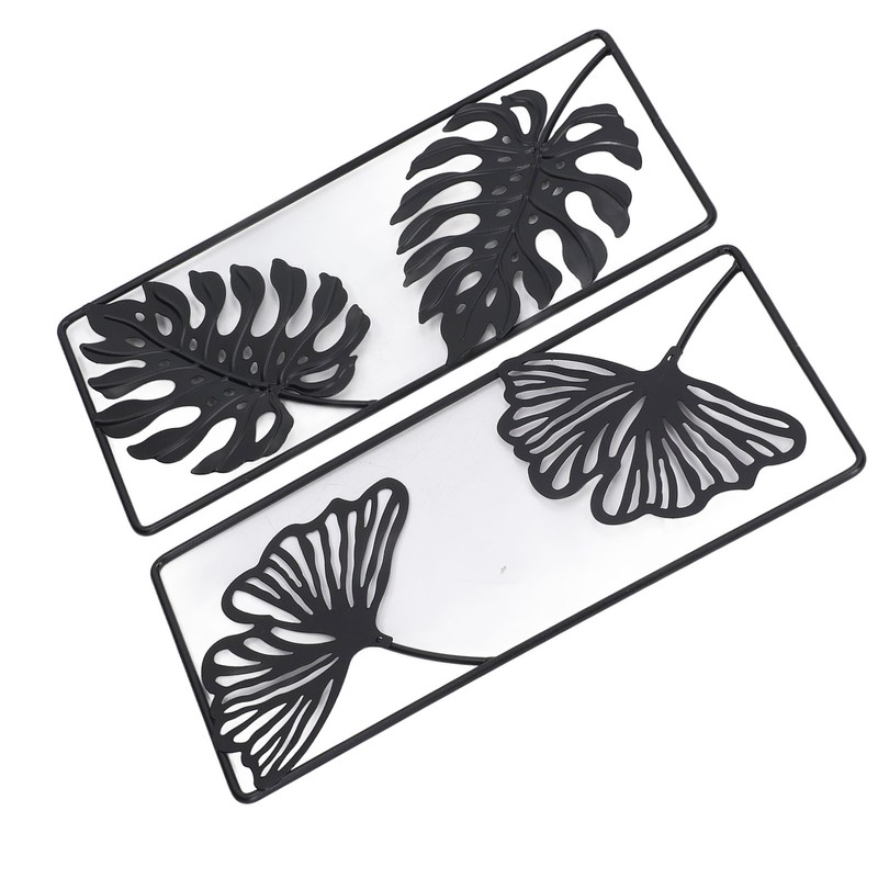 2pcs Leaf Statue Black Style Embossed Design Metal Material Decorative