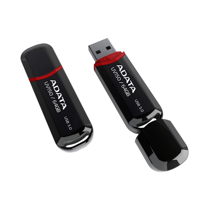 ADATA UV150 64GB USB 3.0 Snap-on Cap Flash Drive, Black