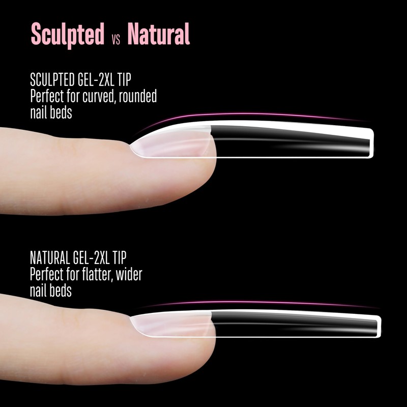 NOVO OVO Sculpted XXL Square Nail Tip for Curved Nails,