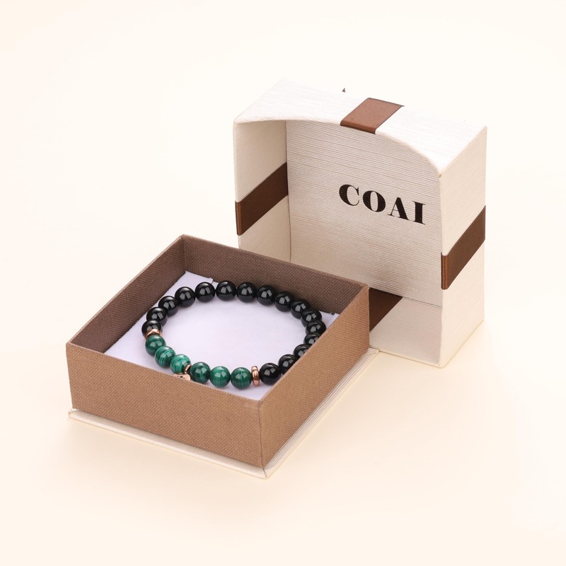 COAI Yoga Bracelet with Lotus Flower Charm, Schorl Malachite, malachite