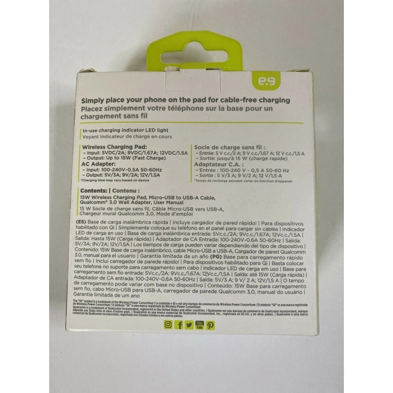 PureGear 15W Fast Wireless Charging Pad for Qi Enabled Devices