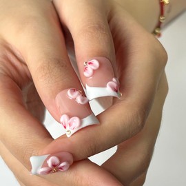 Press On Nails Handmade Short Duckbill Nails, Glossy Art Designs Reusable Acrylic Artificial Stick On Nails, 10 Pcs False Nails Set (Size S)