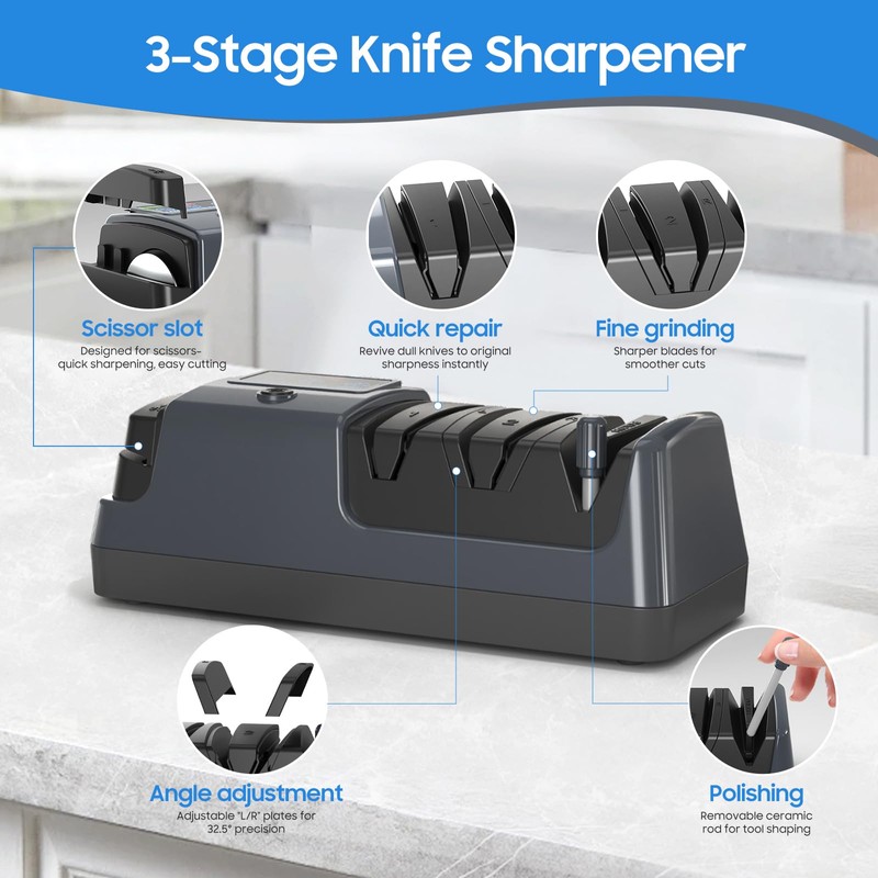 5-in-1 Electric Knife Sharpener for Kitchen Knives, with 100% Diamond