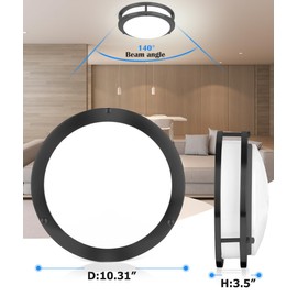 Black Ceiling Light Fixture, 10.31 Inch Flush Mount Light Fixture, 17W Ceiling Lighting for Closet Bedroom Kitchen Bathroom, 2700K/3000K/3500K/4000K/5000K Adjustable Ceiling Lights, ETL Listed