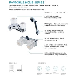 Laguna Brass 2000AWT/3220AWT/4120WT RV Bathroom and Shower Faucet with Matching Hand Shower Combo White Finish