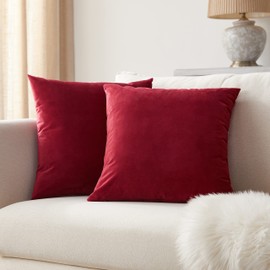 Set of 2 Wine Red Pillow Covers 18 x 18 inches Velvet Decorative Throw Pillow Covers for Sofa Couch Bed Décor