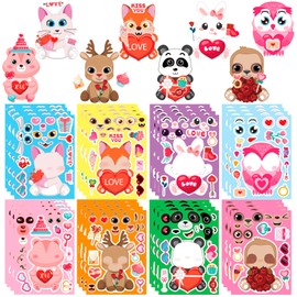 HOWAF 32 Sheets Valentine's Day Stickers, Valentines Day Party Supplies Make Your Own Stickers for Kids, Make a Face Stickers for Valentines DIY Games, Valentine's Day Party Favor Animal DIY Stickers