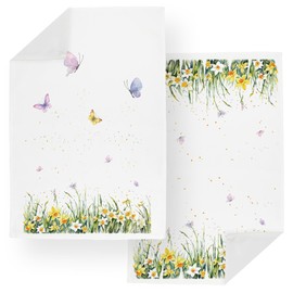 Purely Home Spring Daffodils Tea Towels Set - Yellow Flowers Bright Springtime Kitchen Gift Set - Pack of 2 Large Panama Cotton Dish Towels/Drying Cloths - 67cm x 45cm