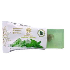 JABÓN con ACEITE ESENCIAL DE YERBABUENA y CUARZO| Hecho con Glicerina de Coco | Aceite Escencial | Vegano | Biodegradable | Empaque de jabón compostable (Yerbabuena - Aventurina)