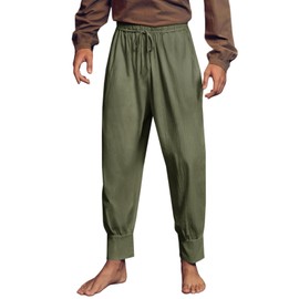 Mens Medieval Renaissance Pants Viking Pirate Mercenary Gothic Costume Cosplay Navigator Trousers Army Green