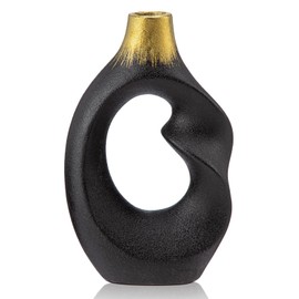 Hollyone Black Ceramic Flower Vases for Home Decoration Aesthetics, Nordic Hollow Vase, Modern Decorative Vase for Flowers, Table Centerpiece, Wedding, Dining Room, Living Room, Office, Home