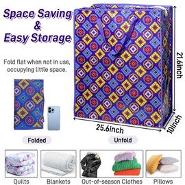 ZAVOOS 9 Pieces Extra Large Moving Bags, 90 L Heavy Duty Storage Tote with Zipper Carrying Handle, Plastic Laundry Clothes Packing Bags for Space Saving, Traveling, College Supplies