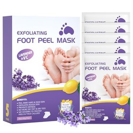 Máscara de Pie 5 Pair Mascarilla Exfoliante de Pies para Eliminar Callos, Exfoliante de Callos de Piel Muerta, Mascarilla de Pies para Eliminar Callos, Baby Soft Smooth Touch Feet-Men Women Exfoliating Foot Mask (Lavanda)