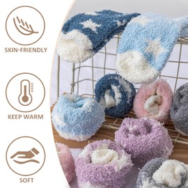 MEMOFYND 5 Pairs of Five-Pointed Star Plush Socks, Fluffy Slipper Socks, Winter Plush Socks, Women's Thick Socks, Women's Fluffy Socks, Christmas Gifts for Women