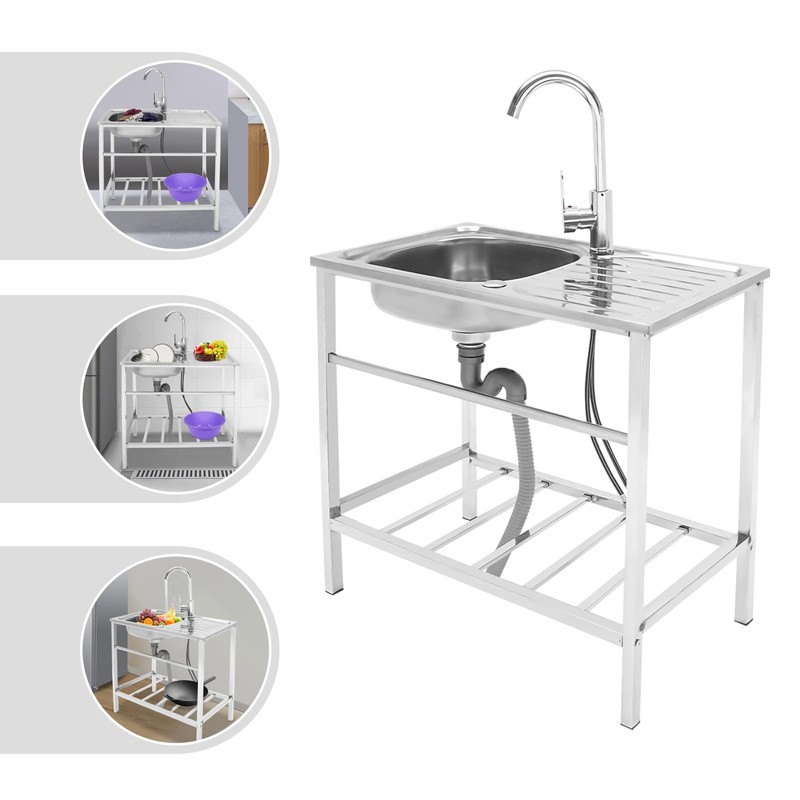 Stainless Steel Outdoor Sink with Hose Hook Up, Freestanding Single