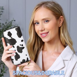 Nabegum Cow Print Wallet Western Highland Cow Stuff Gifts for Women Cowhide Ladies Slim Purse Credit Card Holder (Black Cow)