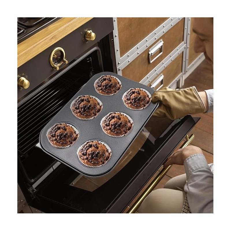 Muffin Tray 6 Cups 2 Pack Non Stick Deep Sturdy