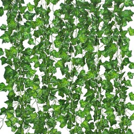 Comtelek Fake Vines for Room Decor 48PCS Artificial Ivy Garland with Clip 336FT Green Flowers Hanging Plants Faux Greenery Leaves Bedroom Aesthetic Decor for Home Garden Wall Wedding