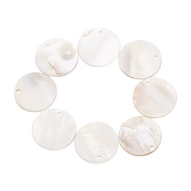 FASHEWELRY 100Pcs Natural Freshwater Shell Flat Round Pendants 25mm Top Drilled Shell Coin Disk Dangle Charms for DIY Earring Necklace Jewelry Craft Making, Creamy White Hole: 2mm