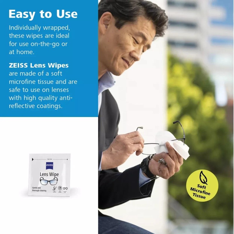ZEISS Gentle and Thorough Cleaning Eyeglass Lens Cleaner Wipes, 100