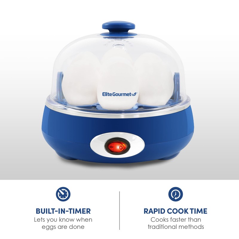 Elite Gourmet EGC322CBL Easy Egg Cooker Electric 7-Egg Capacity, Soft,