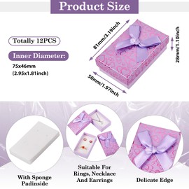 Craftdady Purple Heart Pattern Cardboard Jewelry Storage Boxes with Bowknot Sponge Pad Filled 12Pcs Rectangle Gift Cases Small Present Boxes 8.1x5x2.8cm for Earring Necklace Ring Bracelet Display
