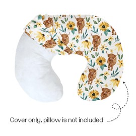 HawSkgFub Highland Cow Sunflower Nursing Pillow Cover for Baby Girl, Western Farm Animal Yak Floral Breastfeeding Pillow Slipcover, long horn cowgirls Nursing Pillowcase for Newborn Infant, Cover Only