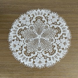 2Pack Round Lace Placemats for Dining Table,11inch Diameter Delicate Floret Embroidered Lace Doilies vase mat for Christmas Daily Use, Washable (White)