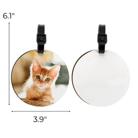 Hiceeden 20 Pcs Round Sublimation Luggage Tag Blanks, 4 Inch Bulk White Double-Sided MDF Heat Transfer Tags with Strap & Slots, DIY Suitcase Label Tag for Travel Bag, Key Chains, Name ID Card