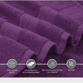 Oakias Premium Towel Set 600 GSM 8 Piece Plum - 100% Ring Spun Cotton Highly Absorbent Towels Set - Super Soft Bathroom Towel Set - Hotel Quality Double Stitched Hem - Ideal for Hotels, Spa, Gyms