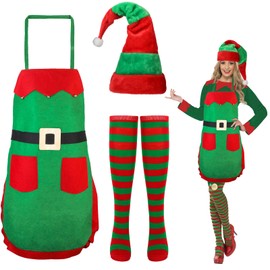 Hifot Christmas Elf Costume Women's Elf Costume Gnome Hat Apron Christmas Stockings Christmas Costume Adult Cosplay Fancy Dress Costume Party